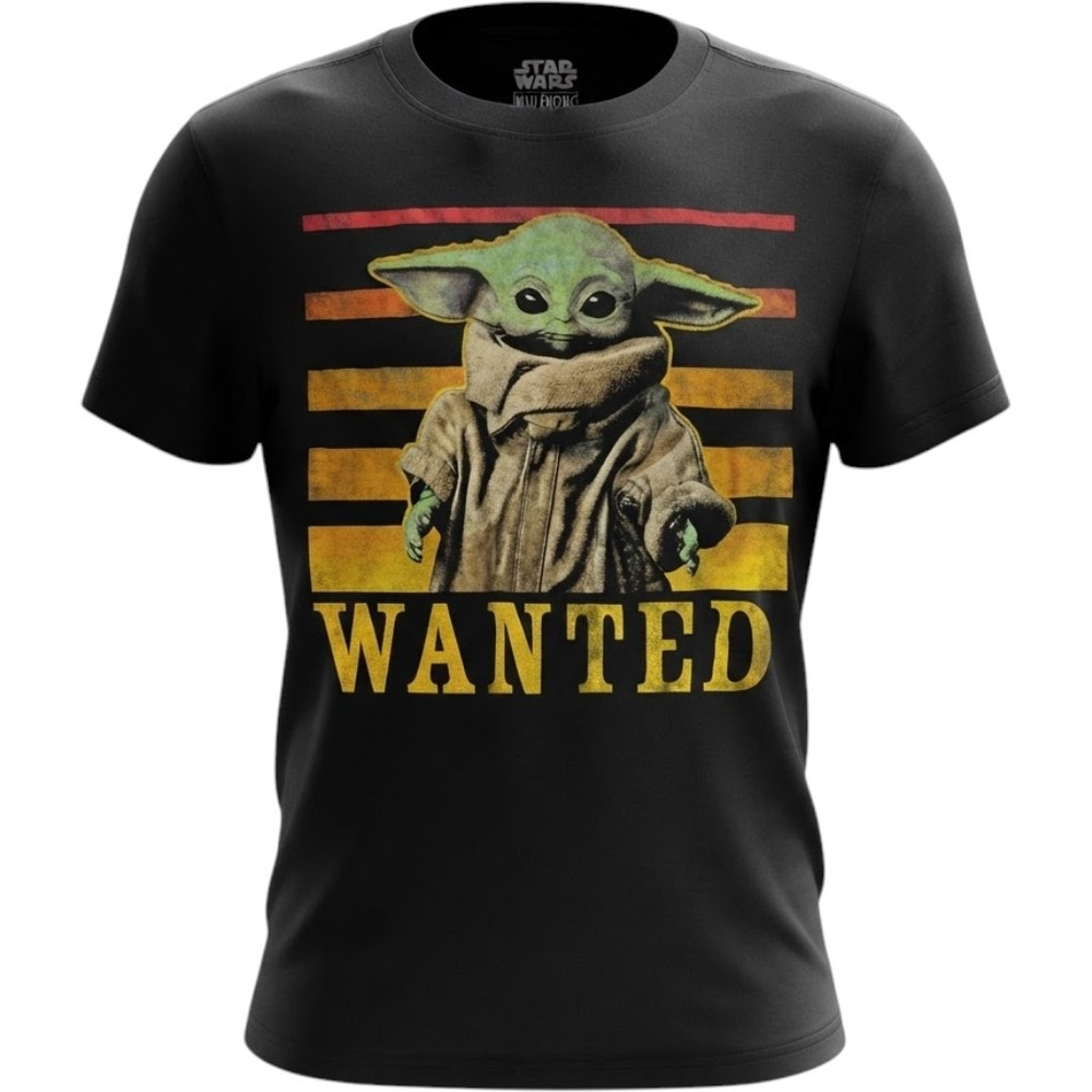 Star Wars Baby Yoda Wanted Graphic T-Shirt Black Mad Engine Small Grogu Retro